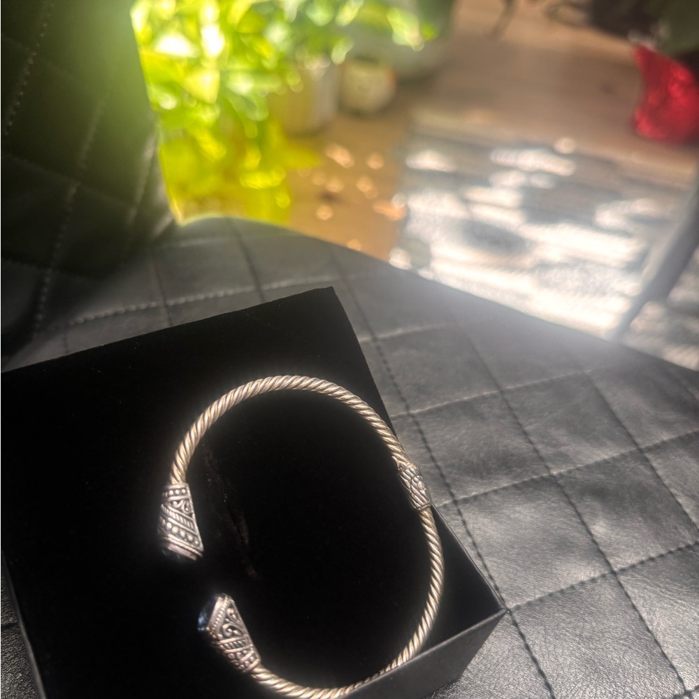 Silver and Blue Gemstone Open Cuff Bracelet - Picture 2 of 6